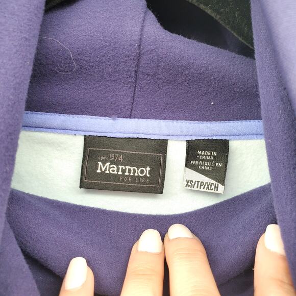 Marmot Women's HighNeck Blue ColorBlock Pullover Sweater Pockets Drawstring XS - Picture 6 of 12